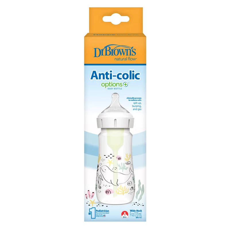 Dr. Brown's 9 oz/270 mL PP W-N Anti-Colic Options+ Designer Bottle, Ocean Whale Design, 1-Pack