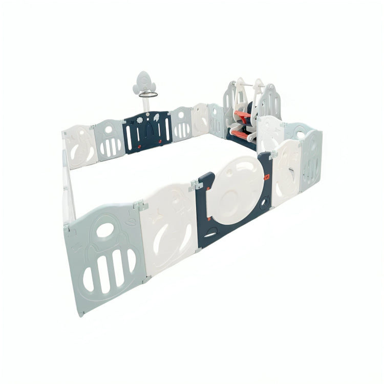 Little Toddlers Foldable Playpen (16 Simple Panel, 1 Game Panel, 1 Door, 1 Basketball Hoop, 1 Swing)