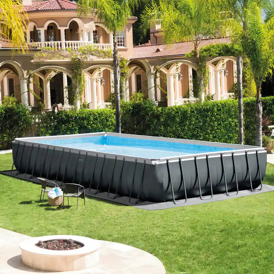 Intex Ultra Xtr Rectangular Pool Set, Ages 6+ 42126374 (W/220-240V Sand Filter Pump, Safety Ladder, Ground Cloth, Cover)