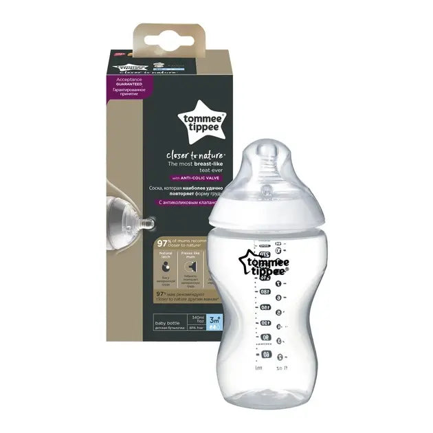 زجاجة رضاعة تومي تيبي Closer to Nature سعة 340ml مع صمام مضاد للمغص