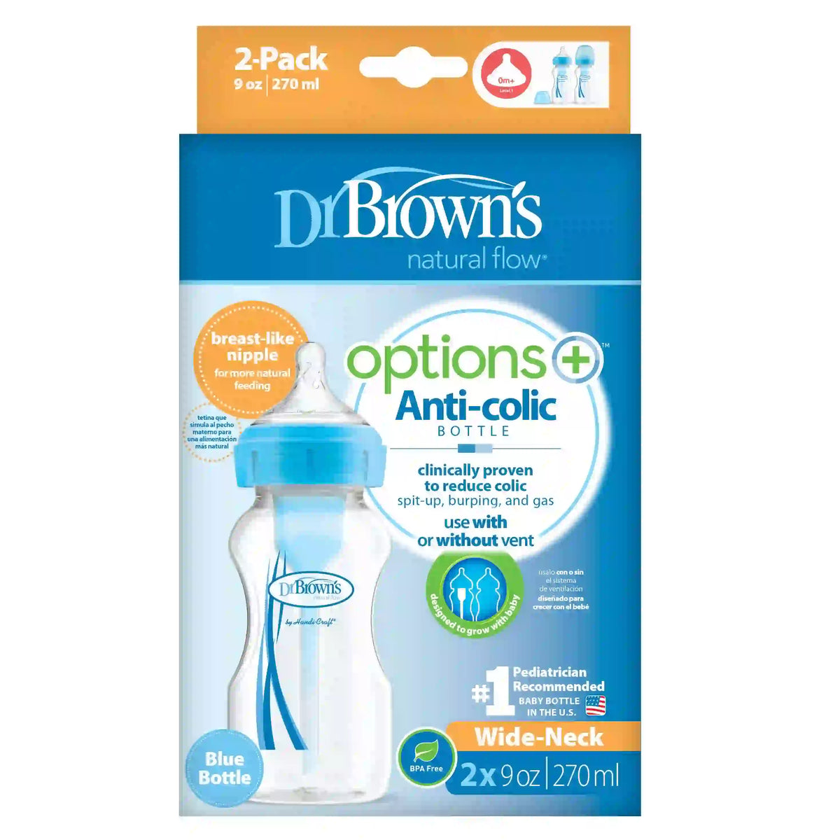 Dr. Brown's Wide Neck Options + Bottle (270ml) - Pack of 2