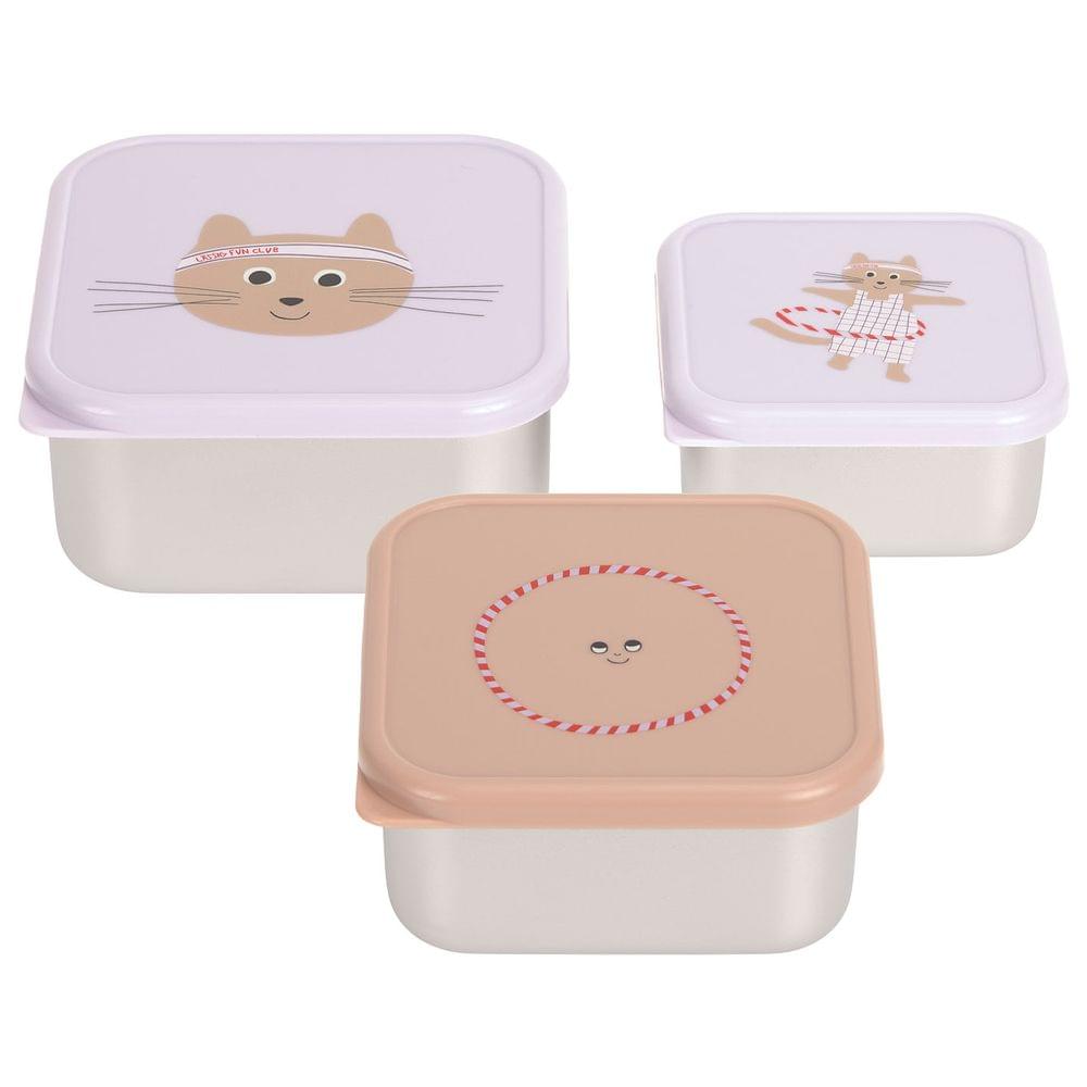 Lassig Snack Box Stainless Steel (Tiny Team Cat) - Pack of 3