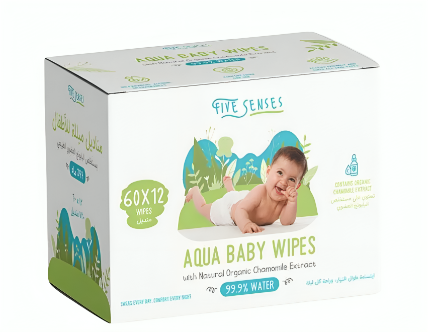 Five Senses Aqua Pure Water Wipes Family Box - Pack of 12 (60s)