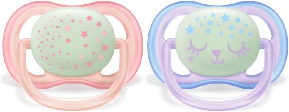 Philips Avent Ultra Air Soother Nighttime Glow, 0-6 months, 2-pack