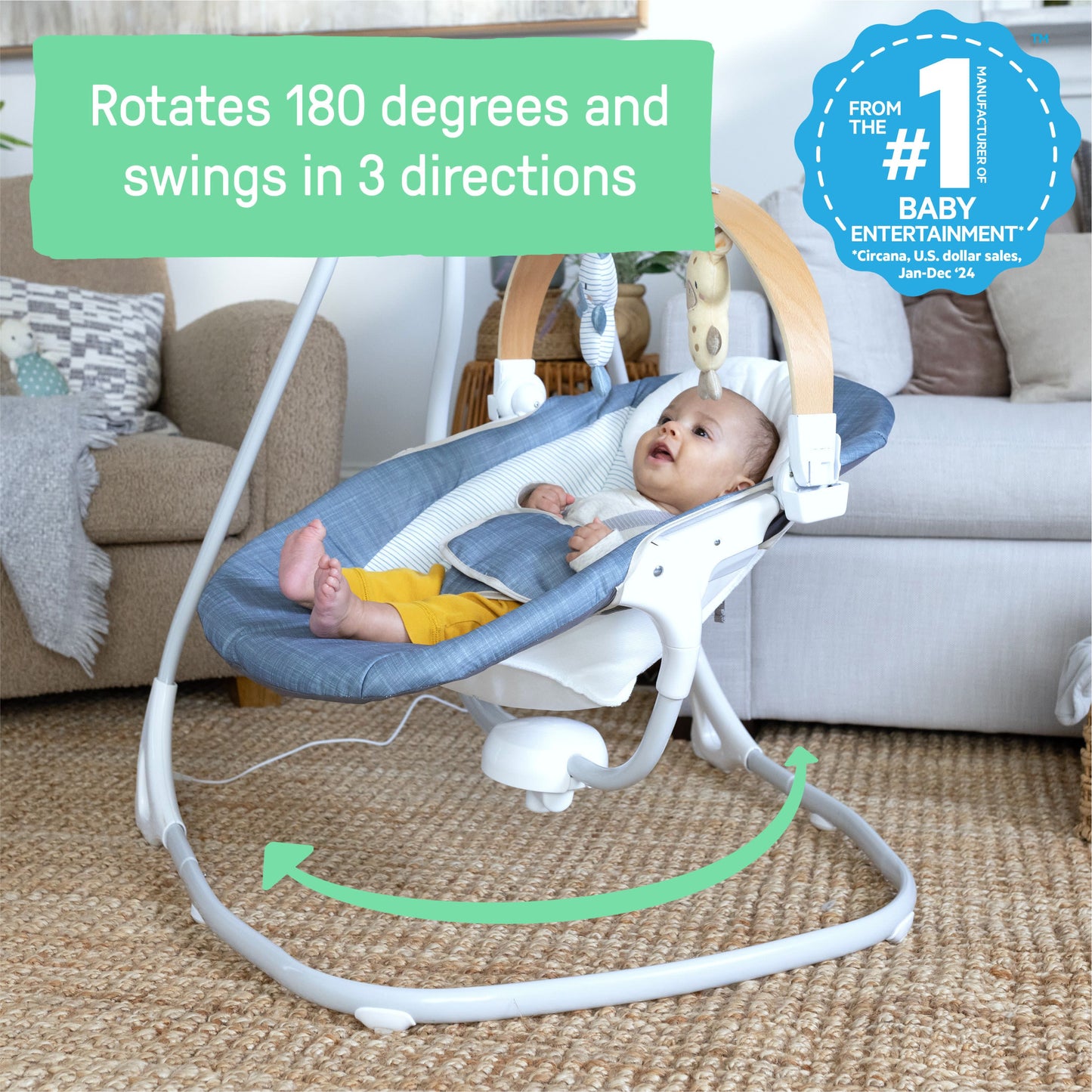 Ingenuity أرجوحة هزازة مهدّئة مدمجة لراحة بسيطة