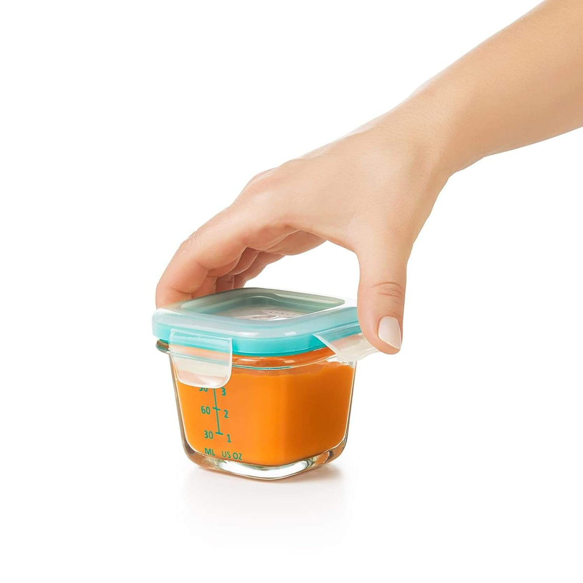 حاويات تخزين طعام الأطفال الزجاجية OXO Tot Baby Blocks - بلون أزرق مخضر (4oz)