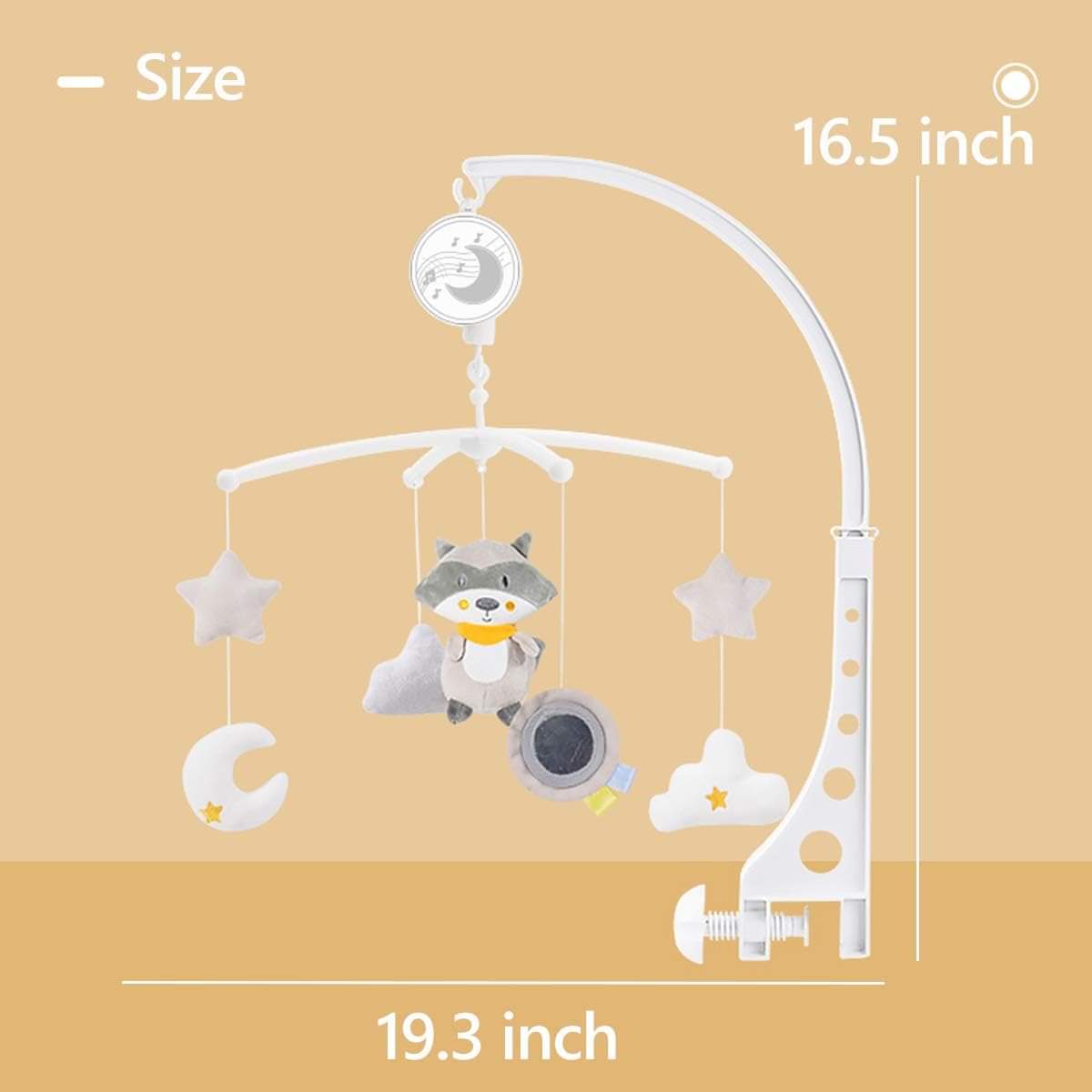 دوّارة سرير الأطفال Konig Kids Bed Bell Racoon، محشوة مع لعبة معلّقة