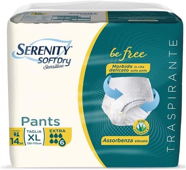 Serenity سراويل حفاضات ناعمة وجافة للبشرة الحساسة، كوني حرة، XL، 14 قطعة