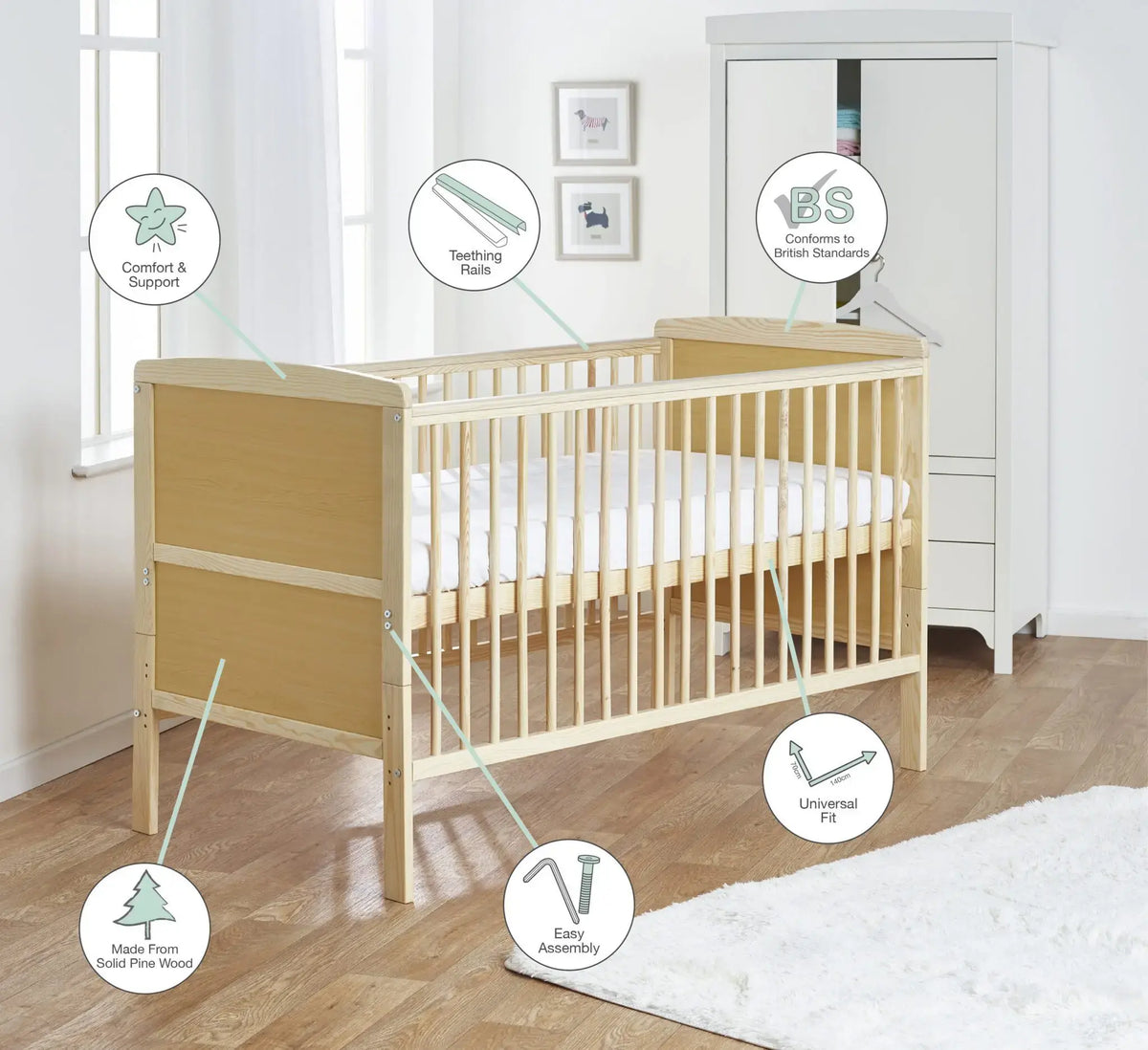 Kinder Valley Sydney Cot Bed (Natural)