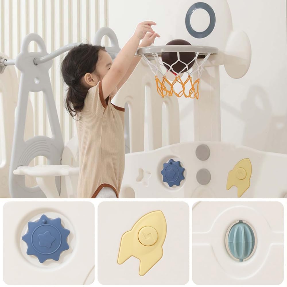 Little Story - Portable Playpen 16Pcs ( 14 Panel + 1 basketball hoop Panel + 1 Door ) - Space Grey