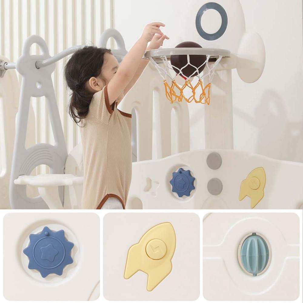 Little Story - Portable Playpen 16Pcs ( 14 Panel + 1 basketball hoop Panel + 1 Door ) - Space Grey