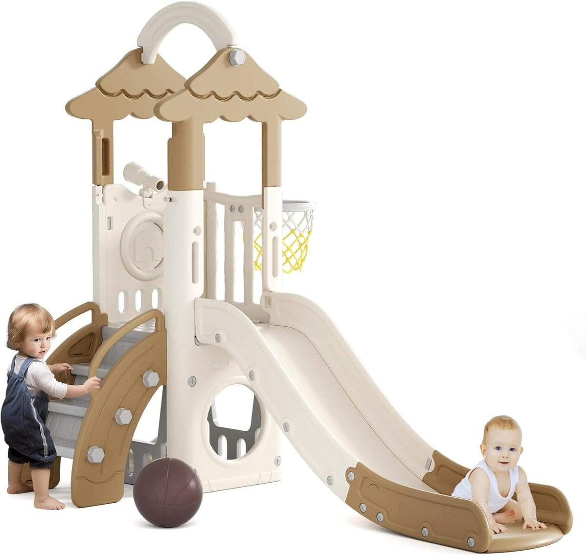 Little Angel Kids Tree House Slide (Coffee)