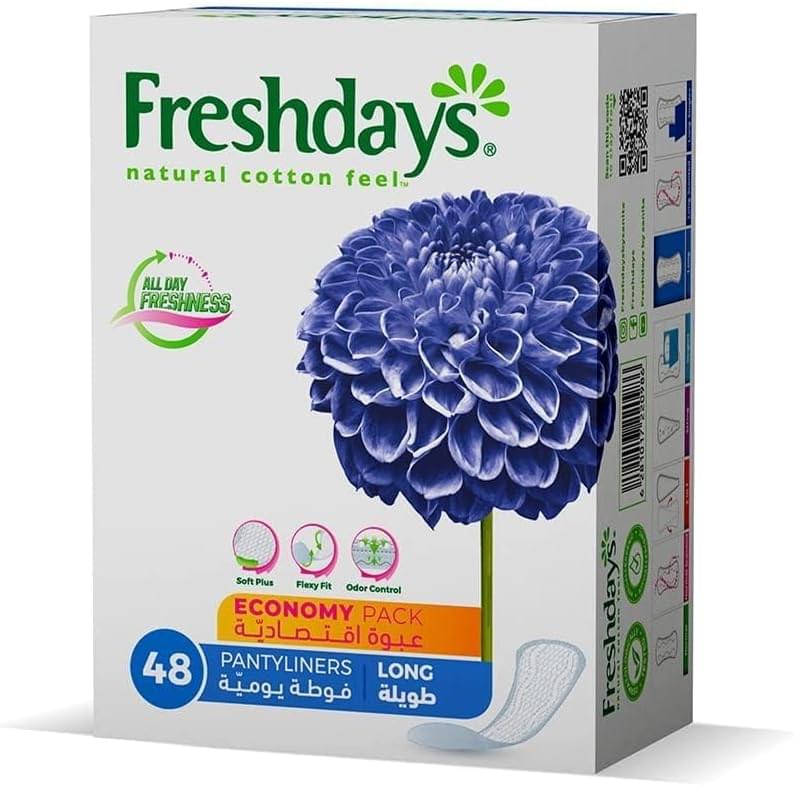 فوط يومية طويلة Freshdays Natural Cotton Feel، 48 قطعة