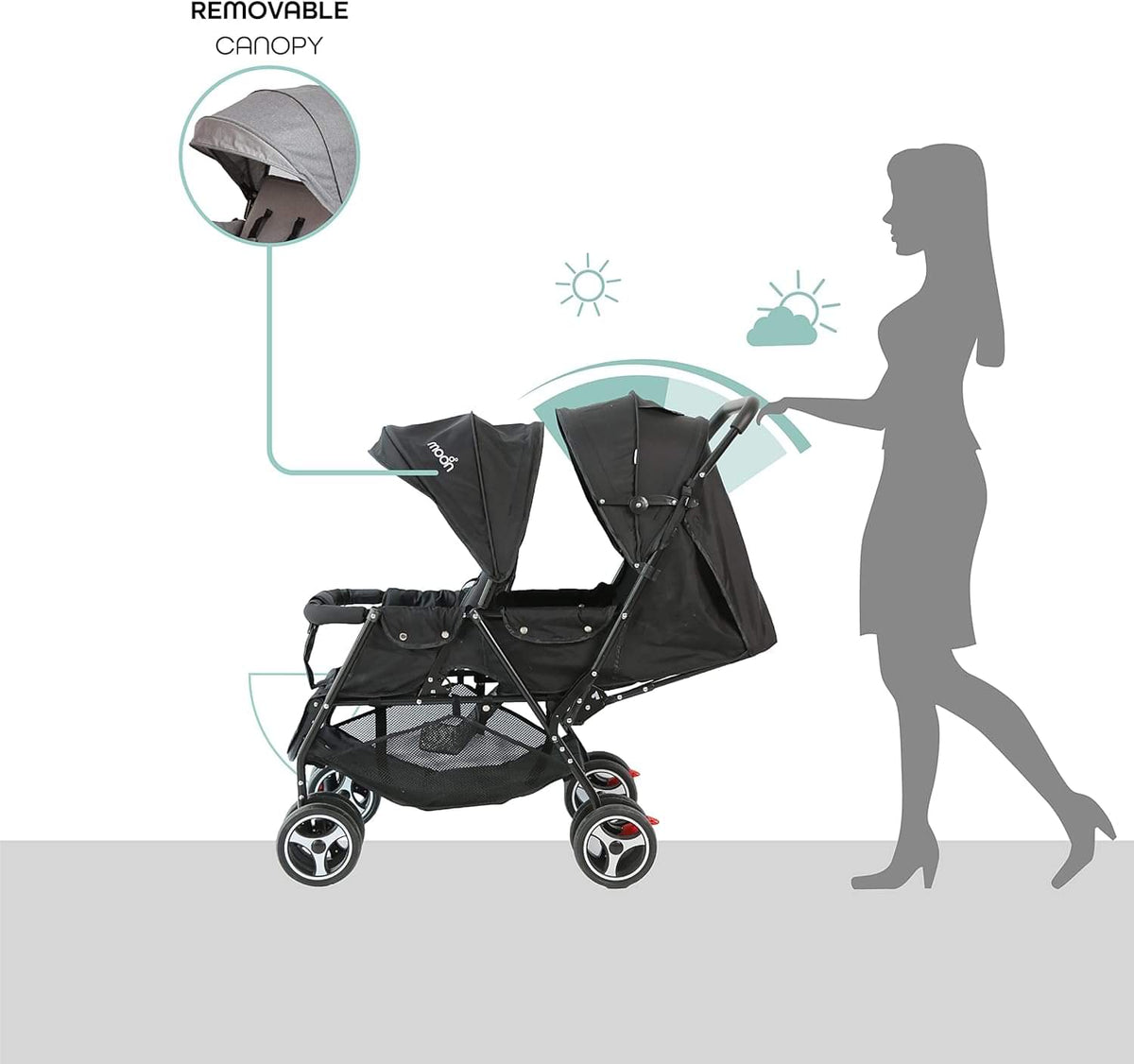 MOON Magnum Tandem Easy Fold Twin Travel Stroller