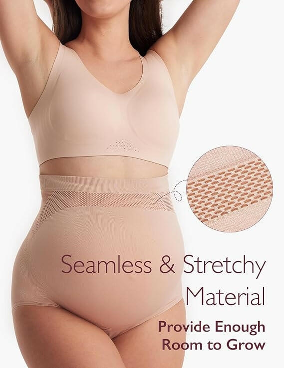 Momcozy Women's Maternity High Waist Underwear Pregnancy Seamless Soft Belly Support Panties Over Bump 3 Pack