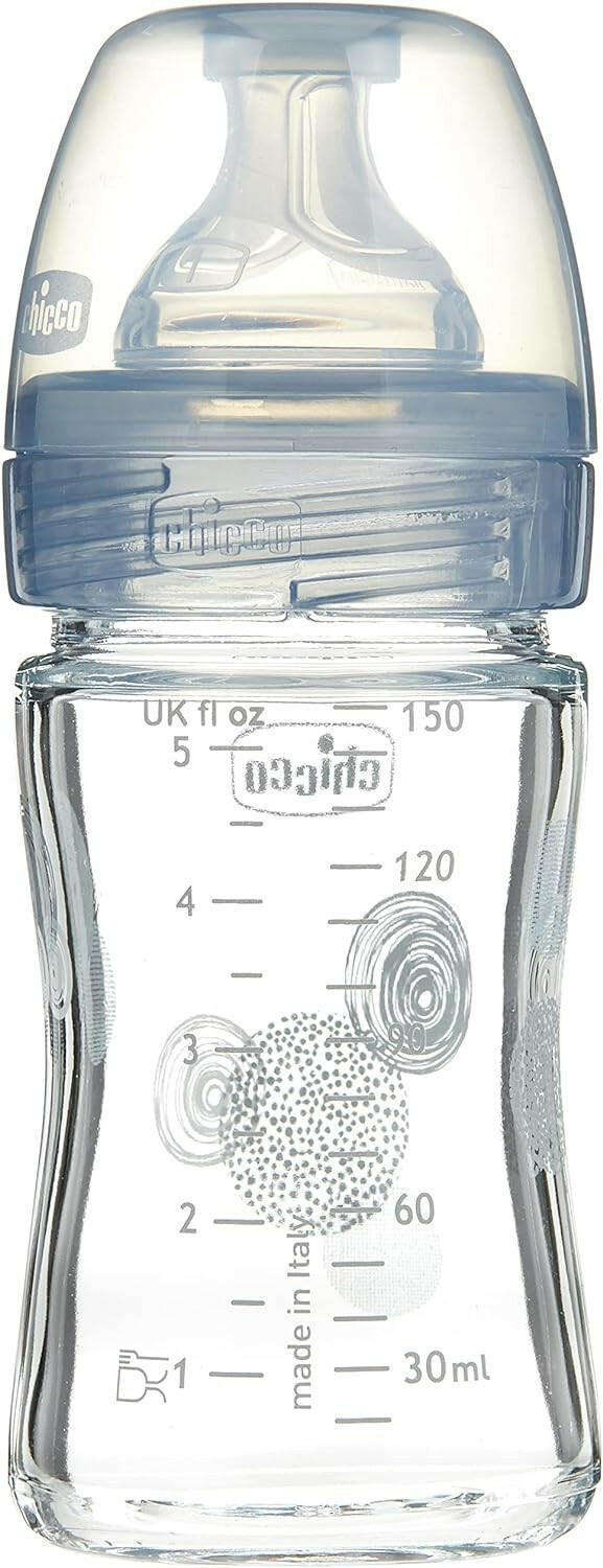 Chicco Baby Well Being Glass bottle Unisex - 150ML - Slow Flow - Silicone.