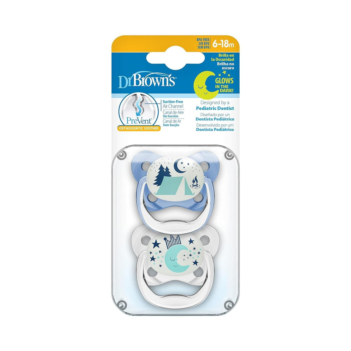 Dr. Brown's Pacifier Prevent Glow In The Dark Butterfly Shield Soother - Pack of 2 (Stage 2/6-18 Months))