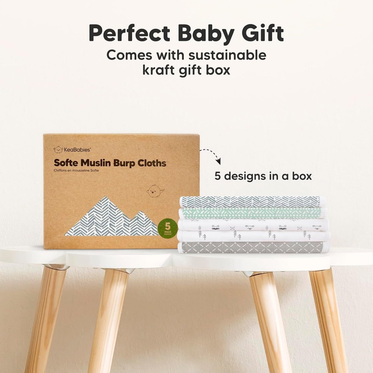 Keababies Softe طقم فوط تجشؤ للرضع من قماش الشاش القطني – 5 قطع (الشمال الأوروبي)