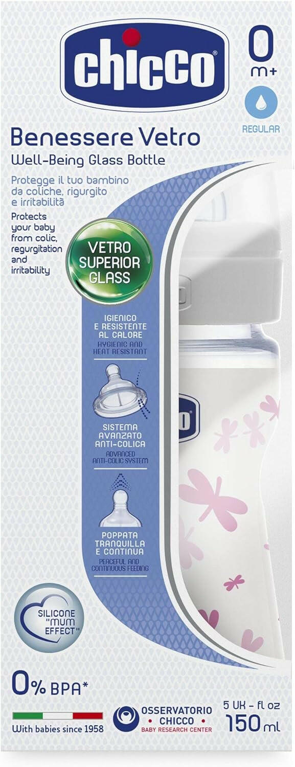 Chicco WB Bottle Glass Deco Girl 150 Norm SIL.