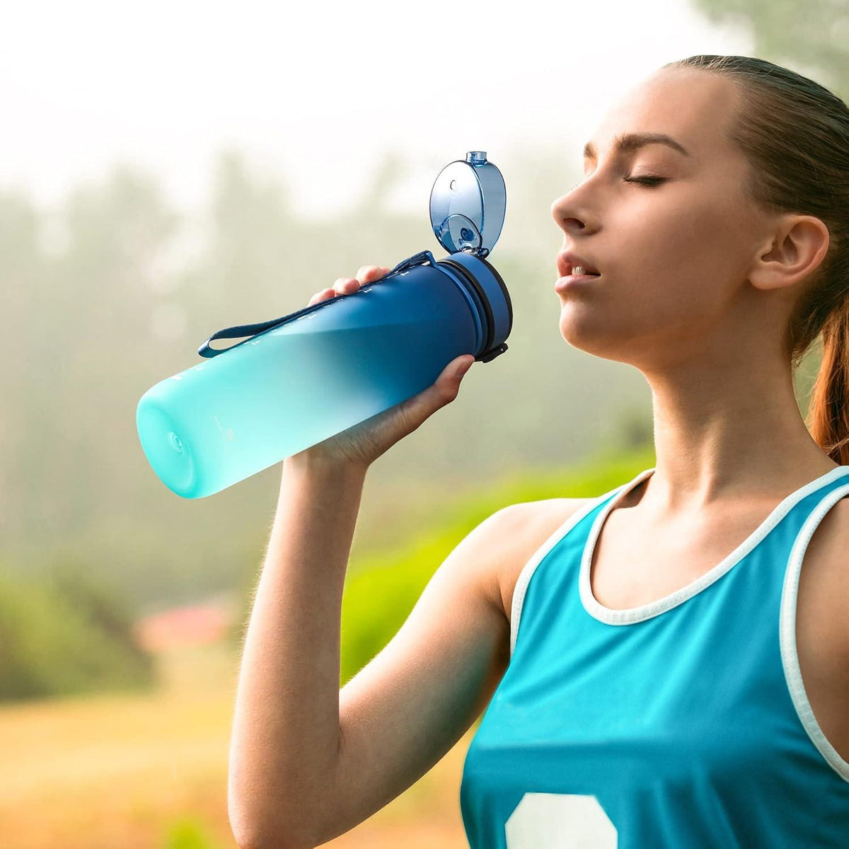 UZSPACE - 500ml Leakproof BPA-Free Tritan Sports Water Bottle - Blue/Green Gradient