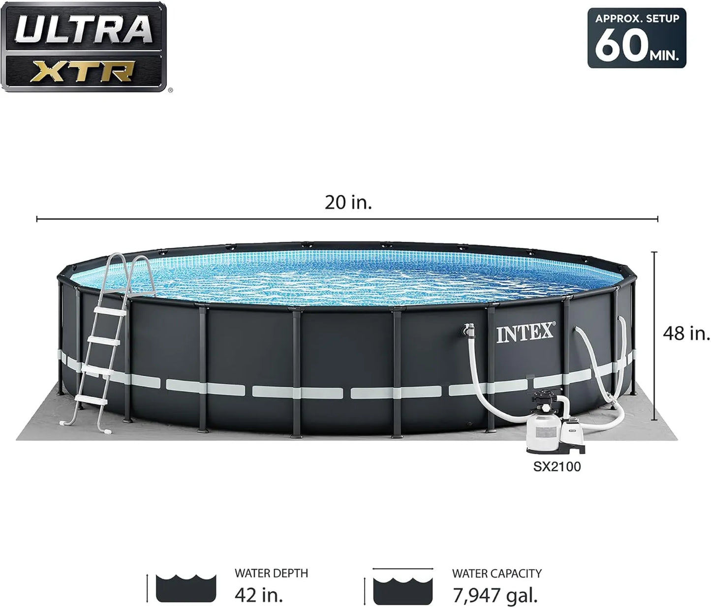 Intex Ultra XTR Frame Pool Set 6.1mx1.22m(20''x48'') with Cloth, Cover, Ladder,Filter Pump and Cover.