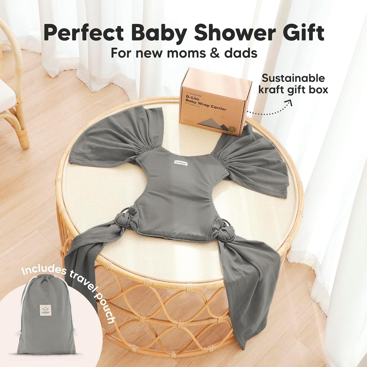 KeaBabies D-Lite Wrap Carrier – Stone Gray