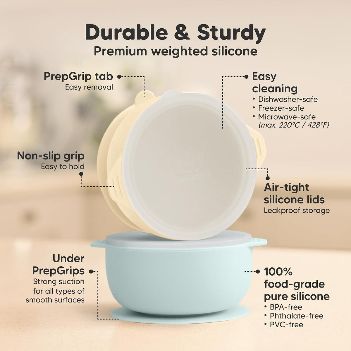 Keababies Prep Silicone Suction Bowls (Pastel Sky) - Pack of 2