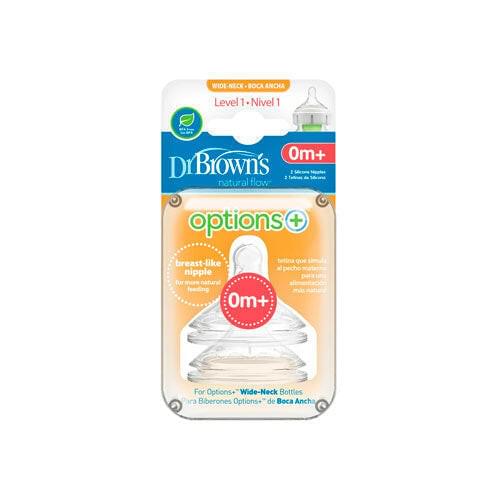 Dr. Brown’s Level 1 Wide-Neck Silicone Options+ Nipple, 2-Pack, 0m+