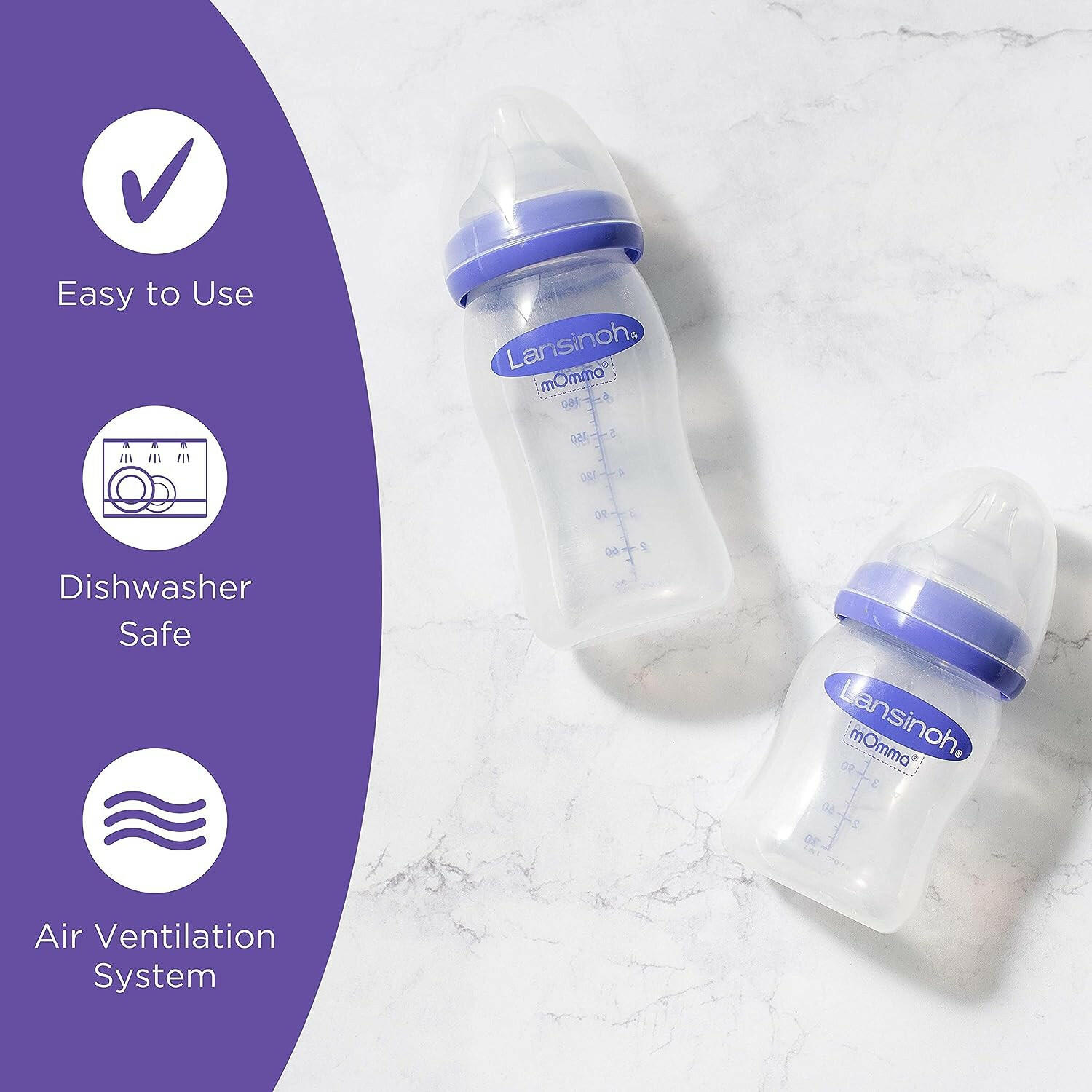 Lansinoh Plastic Feeding Bottle, Slow Flow Nipple, 160 ML