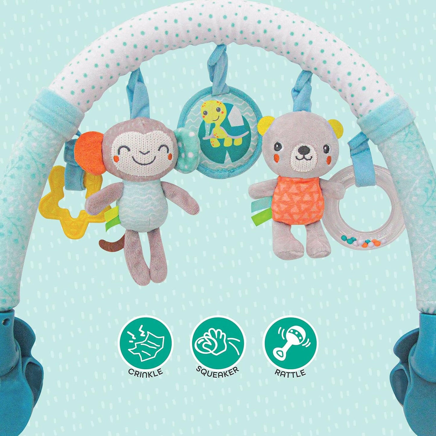 لوح ألعاب الأنشطة Moon Jungle Friends، لعبة معلقة، قضيب أنشطة لعربة الأطفال المقوسة، لعبة قطيفة 0 مليون+