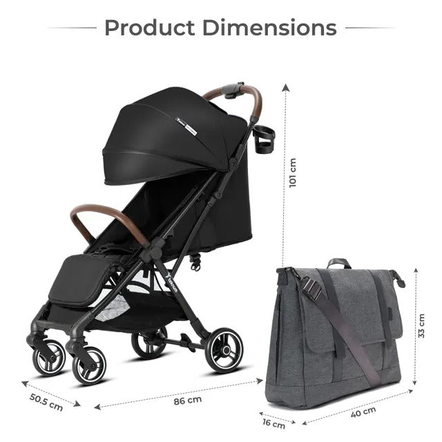 Teknum Travel Explorer 2 Auto-Fold Stroller & Men's Diaper Handbag Set – Black