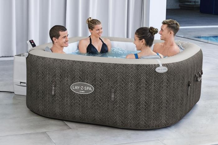 Bestway Lay-Z Spa Cabo MaxHold EnergySense Smart Hydro Jet 6 Brown Rattan Square (71" x 71" x 28"/1.80mx1.80mx 1 Cm)