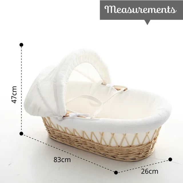 Teknum Wicker Moses Basket with Waffle Beddings & Stand – Wooden Brown.