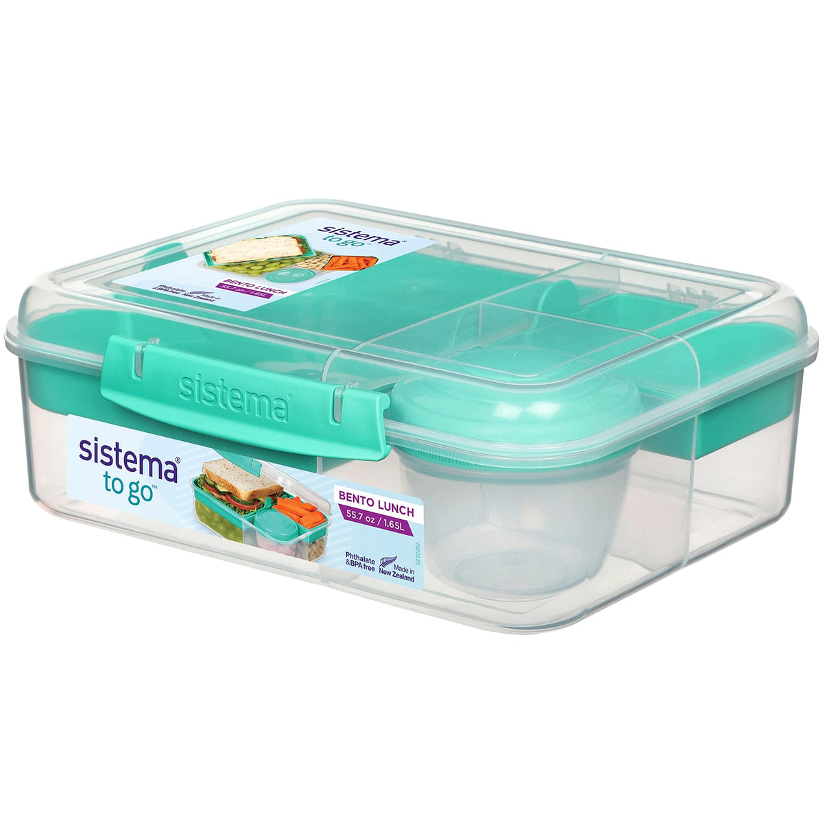 علبة Sistema Lunch Stack Rectangle (1.65L، أخضر نعناعي مزرق)