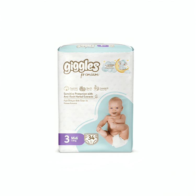 حفاضات أطفال جيجلز بريميوم جامبو ميدي - المقاس 3 (4-9 Kg)