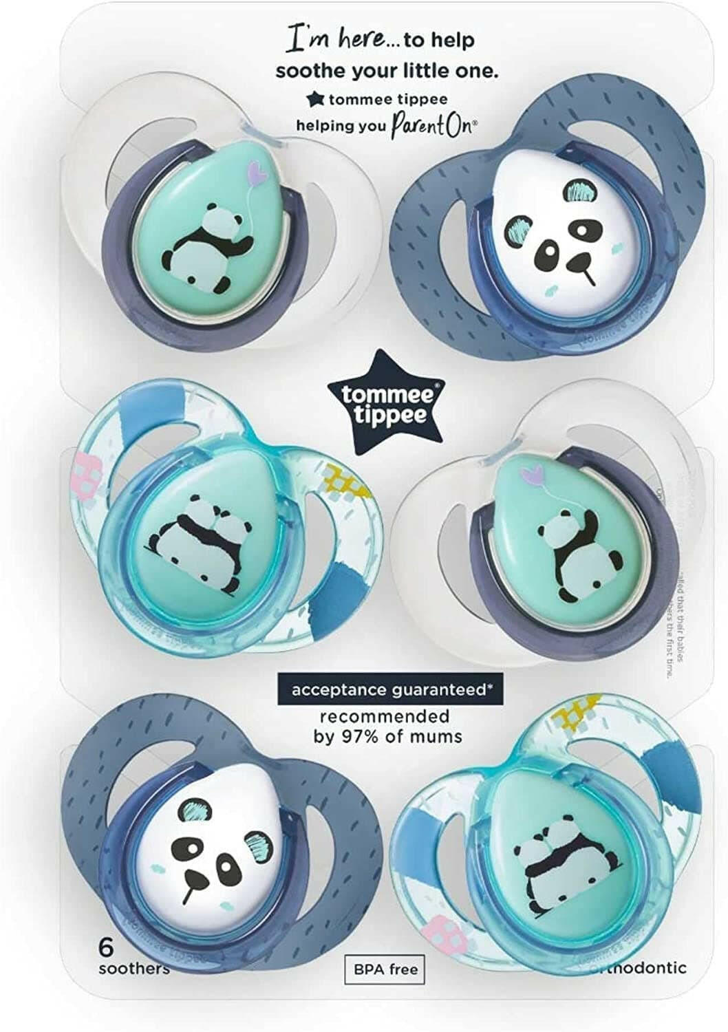 Tommee Tippee Anytime Soother Pack of 6, (6-18 months).