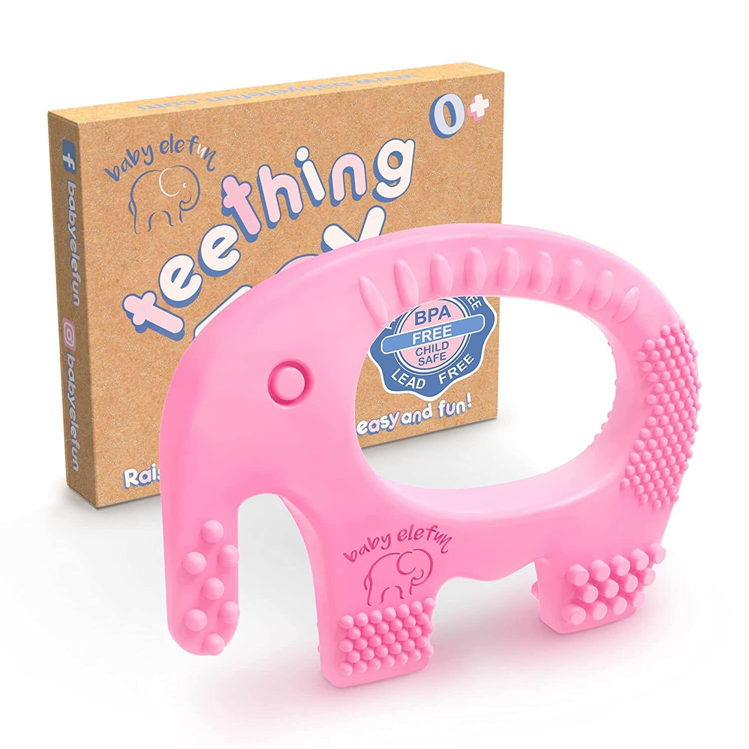 BABY ELEFUN Teething Toy Ring, Effective & Easy to Hold BPA Free Silicone Elephant Teethers with Gift Package, Teether Rings Toys Best for Babies 0-6, 6-12 Months, Infant Boys & Girls, Baby Shower.