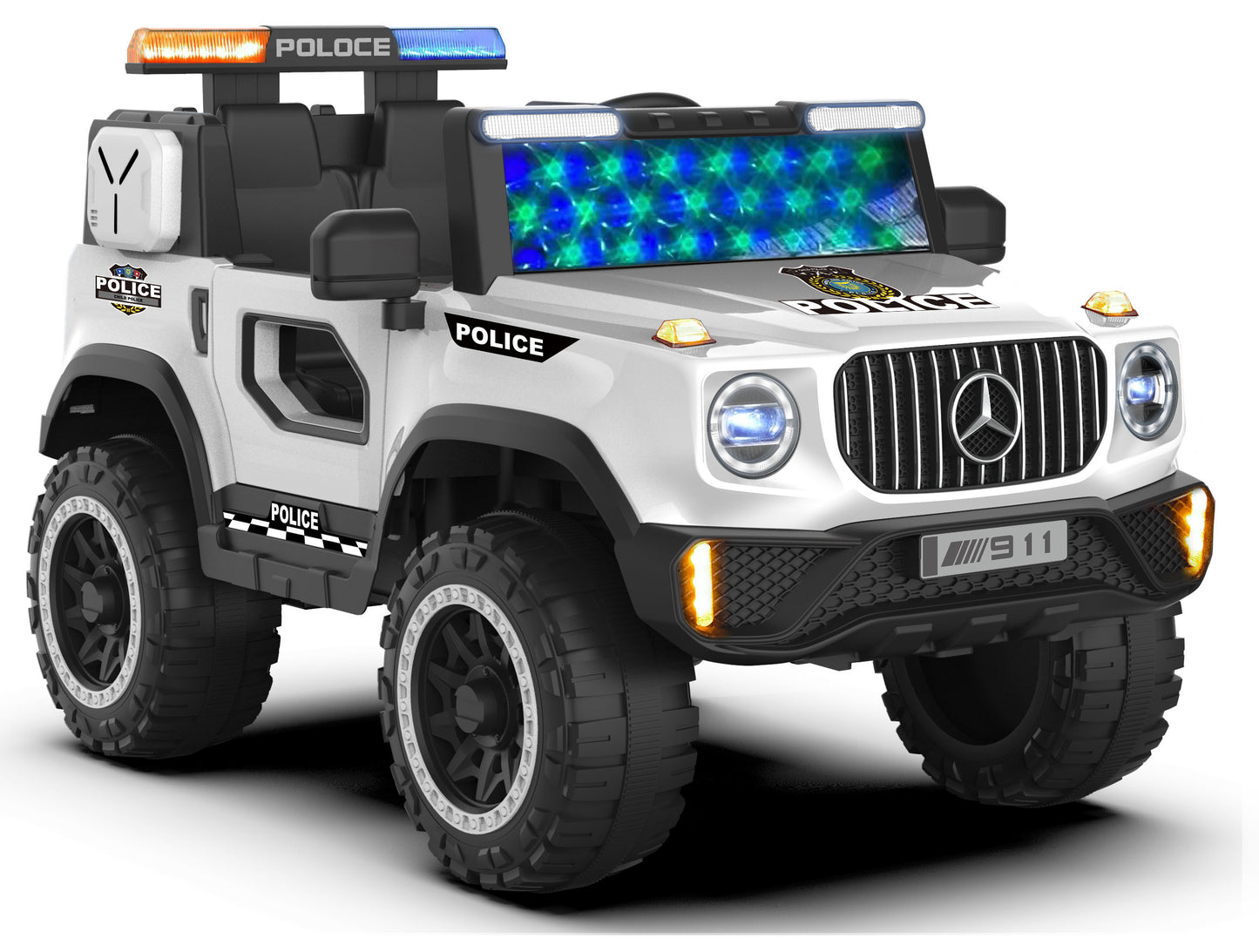 Orbic Kids 1G700 Police Edition 4X4 Battery Operated Jeep 12V With Leather Seat (White , Size-119X74X80Cm)