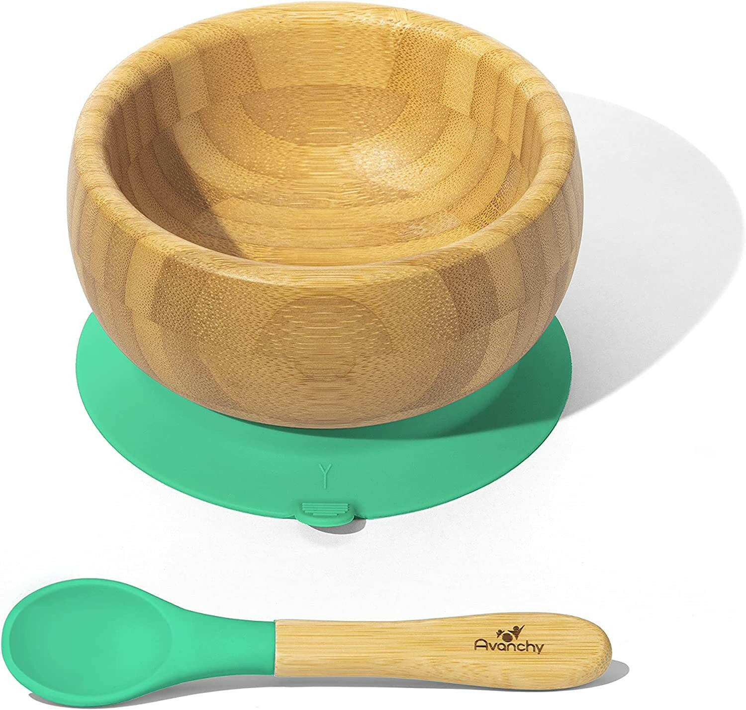 Bamboo Baby Suction Bowl and Spoon by Avanchy - Green.