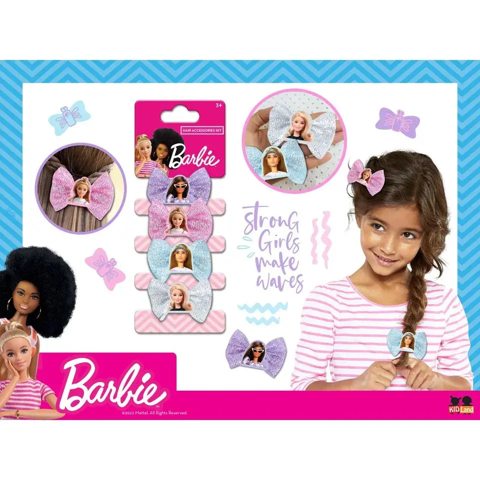 Barbie - Girls Hair Bow Clips - 4 Pieces