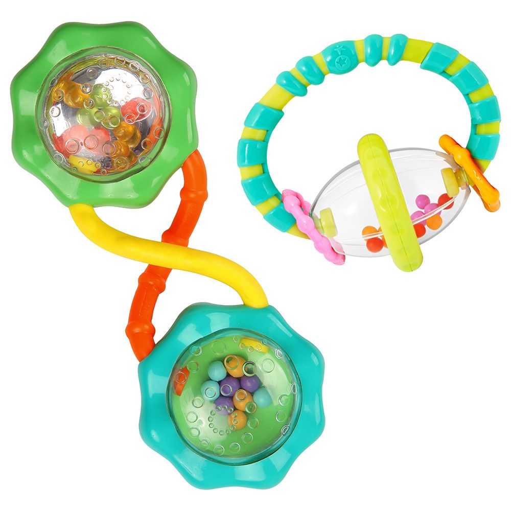 Bright Starts Shake & Spin 2 Piece Rattle & Teether Set, Ages 3 Months +