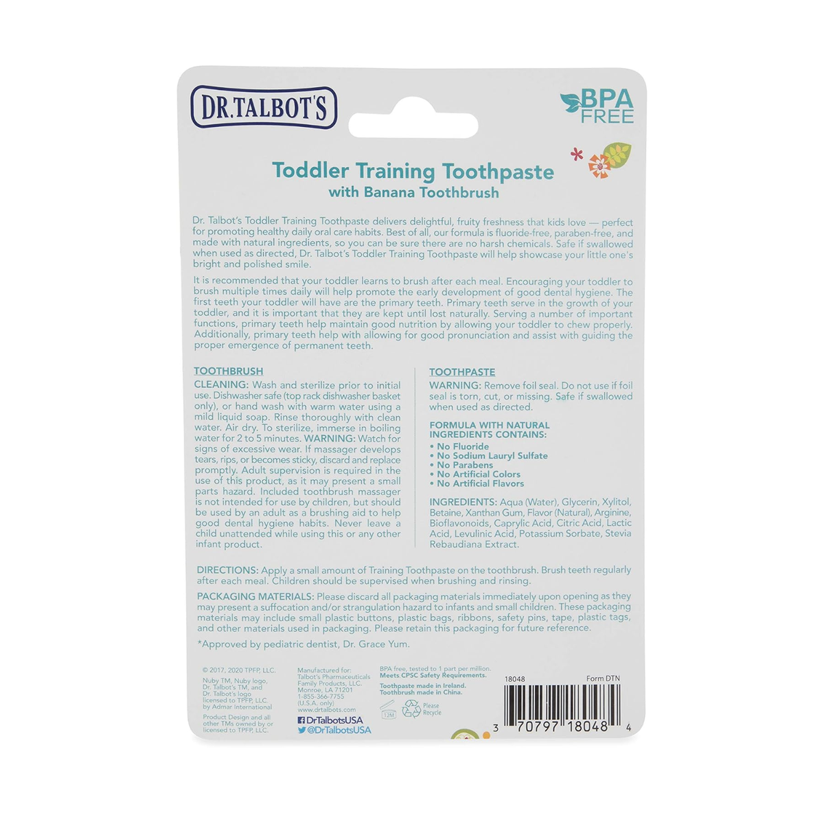 Dr. Talbot's Toddler Toothpaste & Banana Toothbrush, Fluoride-Free Set