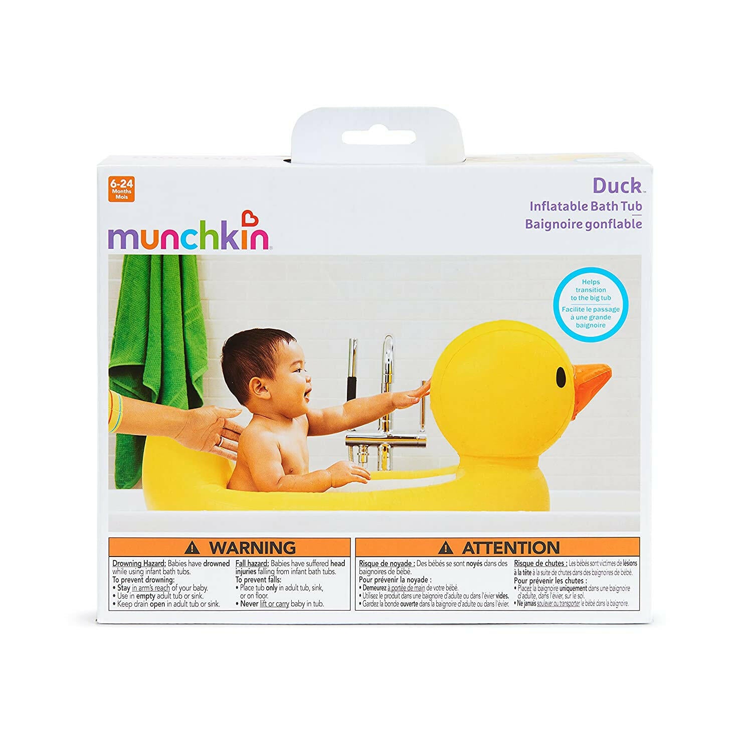 Munchkin Duck Inflatable Baby Bathtub with White Hot Heat Alert.