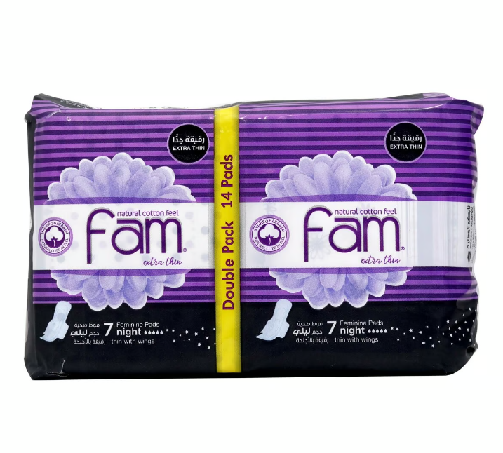 Fam Natural Cotton Feel Extra Thin Night Sanitary, 14pcs