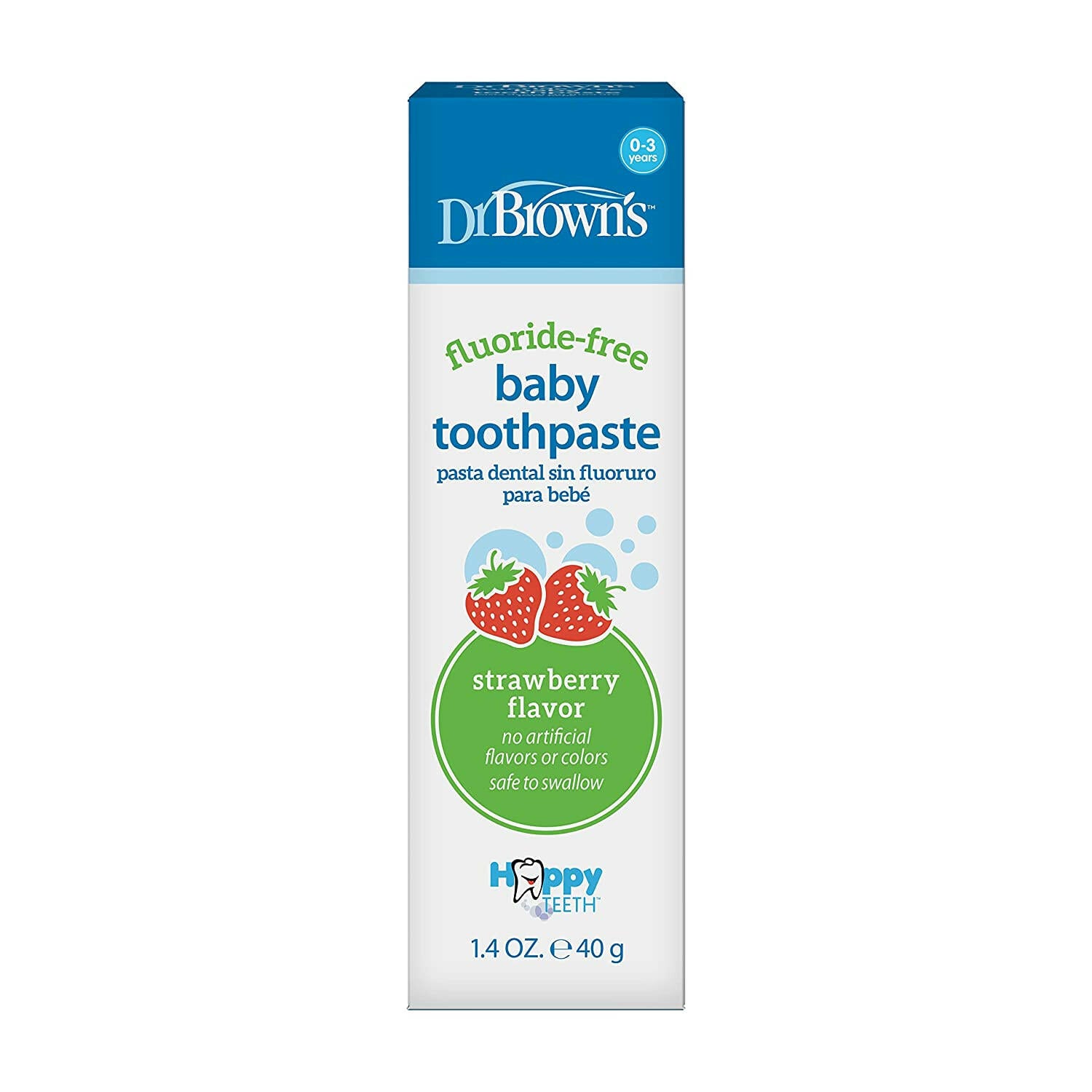 Dr. Brown’s Fluoride-Free Baby Toothpaste, Safe to Swallow, Strawberry, 1-Pack, 1.4oz/40g, 0-3 years.