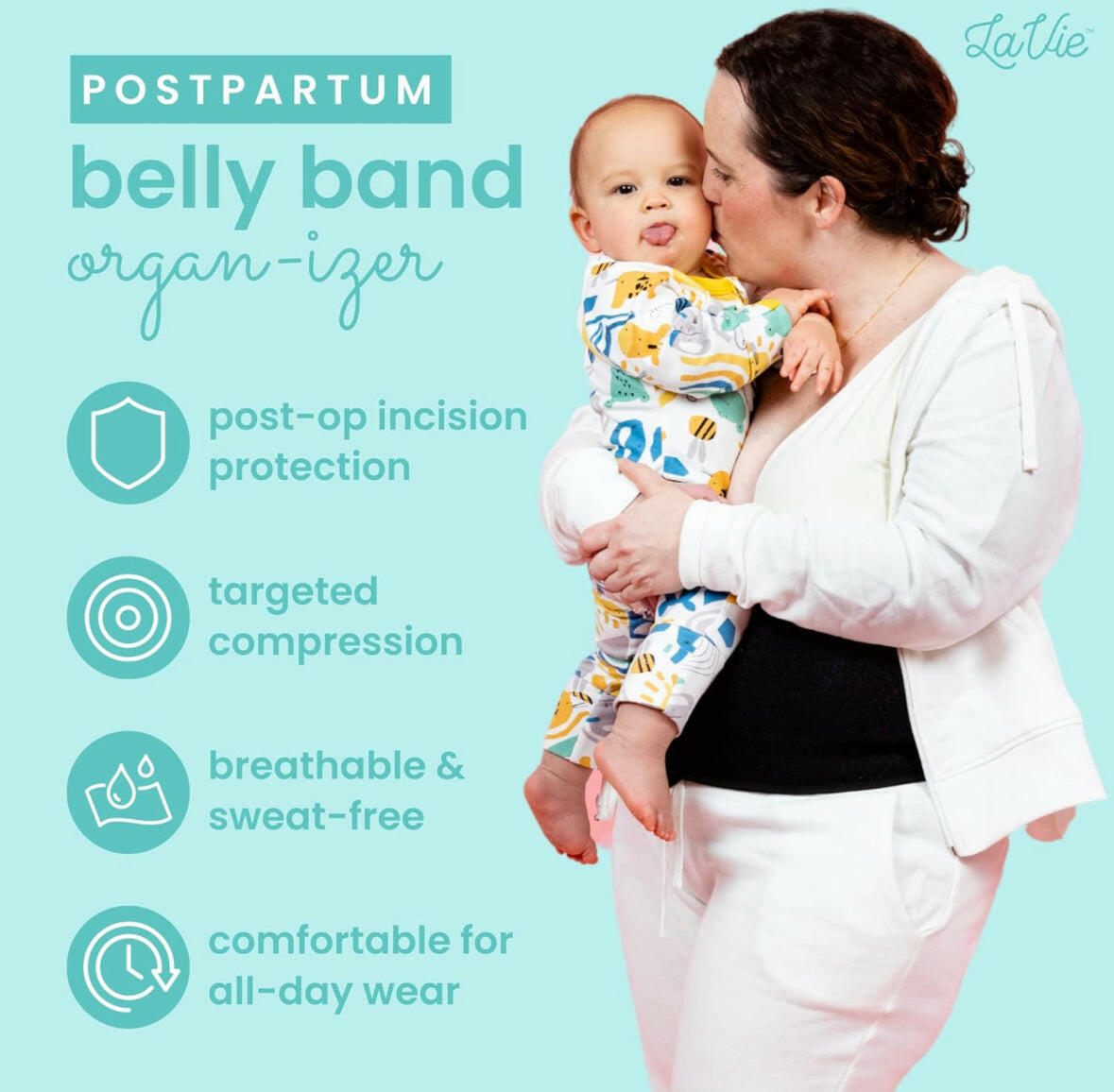 LaVie Postpartum Belly Band Organizer abdominal binder, waist wrap for natural birth, c section recovery, post surgery compression and recovery