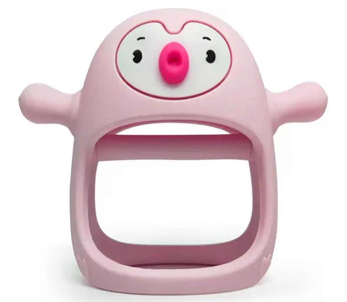 Yummy Baby Cute Penguin Teething Mitten for Babies, Easy to Hold, No-Drop Design, Silicone Baby Teether Toys, Relief from Teething Pain, Nipple Shaped Penguin Hands Comfort Gums (Pink)