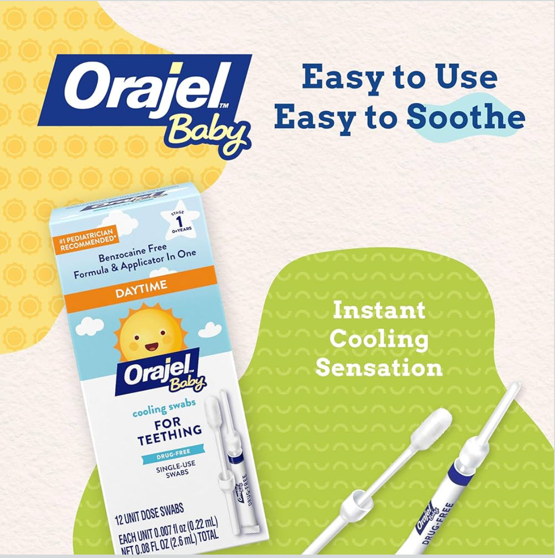 Orajel Baby Daytime Cooling Swabs for Teething Pediatrician Recommended Brand for Teething (12 Swabs)