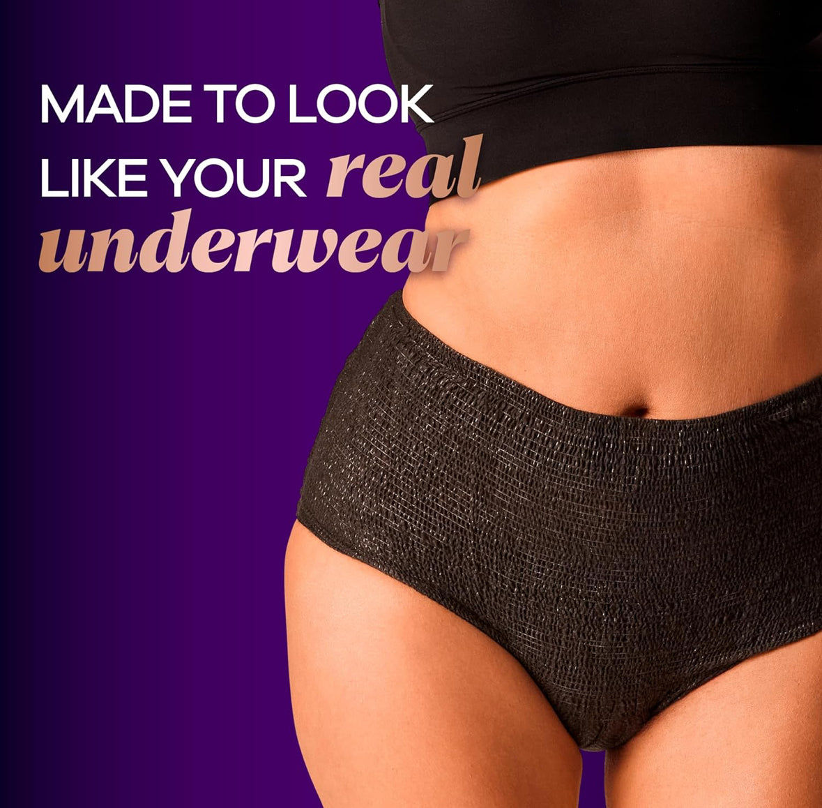 Always Discreet Boutique Incontinence and Postpartum Underwear Large (Black, 18 Count)