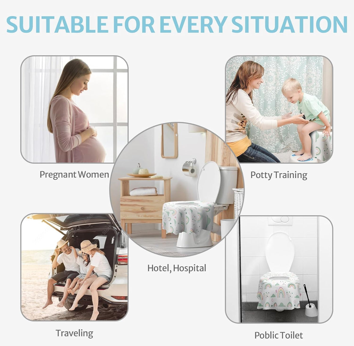 Blissful Diary 20 Pcs Toilet Seat Covers Disposable for Toddlers & Adults, Extra Large Waterproof, Portable Package for Travel, Kids Potty Training